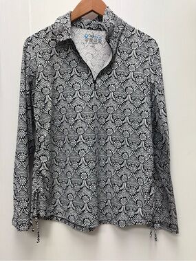 IBKUL leslie Navy & White Geometric Long Sleeve Golf Top